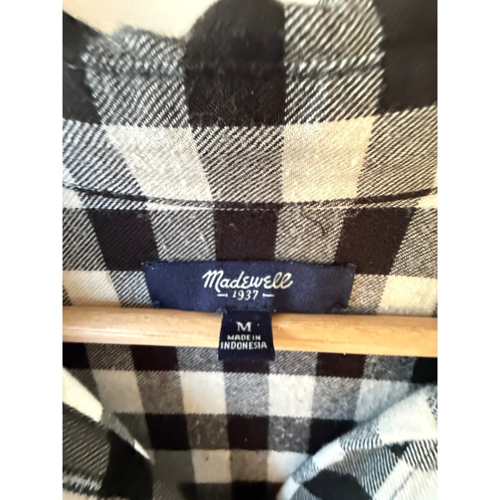 Madewell Womens Medium Black White Gingham Plaid Short Sleeve Button Down Shirt - Picture 3 of 6
